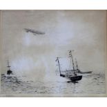 WILLIAM LIONEL WYLLIE, RA (1851-1931) AIRSHIP AND FAST NAVAL CRAFT Etching with drypoint, signed