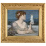 GEORGE HENRY BOUGHTON (1833-1905) THE PORCELAIN FIGURINE Oil on canvas 49.5 x 59.5cm.; with an