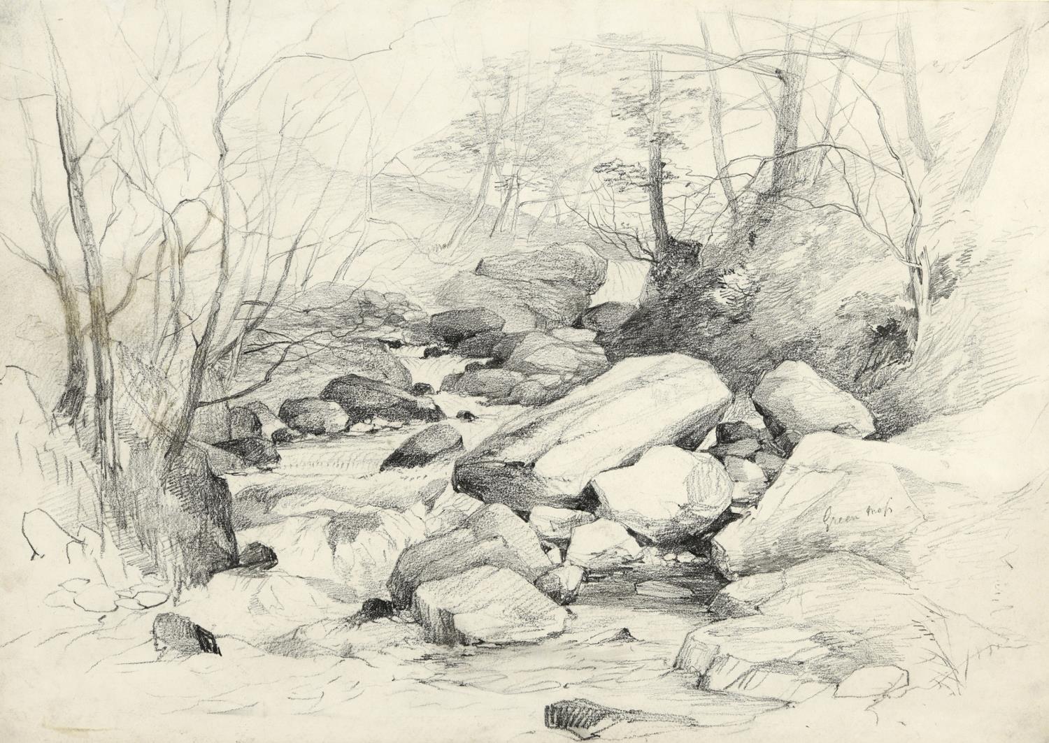 JOHN MIDDLETON (1827-1856) RIVER STUDY, POSSIBLY NEAR IVYBRIDGE, DEVON, c.1845 Artist's note Green