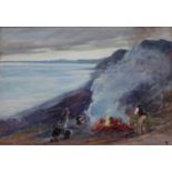 JOHN WHITE (1851-1933) BURNING COOCH, BRANSCOMBE CLIFF Signed with monogram, inscribed with title