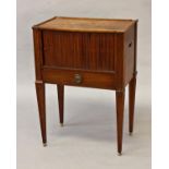 A DUTCH WALNUT TAMBOUR FRONTED BEDSIDE CUPBOARD, the rectangular top with shaped corners and