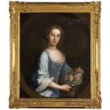 FOLLOWER OF FRANCIS HAYMAN , RA (1778-1776) PORTRAIT OF A GIRL Half length, wearing a blue dress