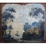 ENGLISH PROVINCIAL SCHOOL, 19th CENTURY A MOORED BOAT NEAR HOUSES ON A CREEK Oil on two loosely