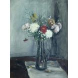 FRENCH SCHOOL, Circa 1940-1950 A GLASS JUG OF SUMMER FLOWERS Oil on canvas 78 x 57.5cm. ++ Some