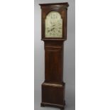 A MASONIC MAHOGANY LONGCASE CLOCK BY MUIR OF GLASGOW, the steel dial with Roman numerals