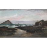 GEORGE HENRY JENKINS (1843-1914) THE MEWSTONE FROM WEMBURY BEACH Signed, inscribed with title on the