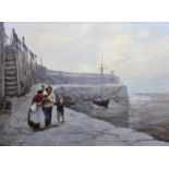 JOHN WHITE (1851-1933) CLOVELLY PIER Signed, watercolour and bodycolour 25 x 34.5cm. ++ Slight