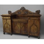 AN UNUSUAL REGENCY MAHOGANY SIDEBOARD/WRITING DESK, POSSIBLY A CAMPAIGN PIECE, of twin pedestal form