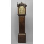 A GEORGE III OAK LONGCASE CLOCK BY EDWARD BLOWERS, with an arch topped brass dial with Roman