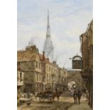 LOUISE RAYNER (1832-1924) HIGH STREET GATE, LOOKING TOWARDS THE CATHEDRAL CLOSE, SALISBURY Signed,