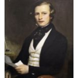 FOLLOWER OF WILLIAM DANIELS (1813-1880) PORTRAIT OF A YOUNG GENTLEMAN Seated half length by a