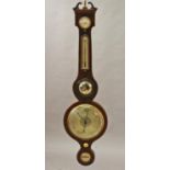 A LATE GEORGE III WHEEL BAROMETER BY P.PEDRENE, the mahogany frame with satinwood stringing with a
