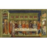 TUSCAN SCHOOL, 15th/16th CENTURY A WEDDING FEAST Tempera (?) on panel, probably a panel from a