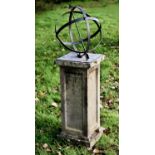 A CELESTIAL GLOBE ON PLINTH BASE, the globe with arrow pointer on a square base with engraved