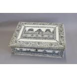 A FINE INDIAN VIZAGAPATAM WORK BOX. A fine Indian ivory veneered and pen work box