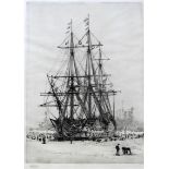 WILLIAM LIONEL WYLLIE, RA (1851-1931) HMS `VICTORY`, PORTSMOUTH, TRAFALGAR DAY Etching with