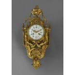 A NEOCLASSICAL STYLE ORMOLU WALL CLOCK, with a 12 cm enamelled convex dial signed 'Leroy A Paris'