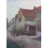 JOHN WHITE (1851-1933) FEEDING THE CHICKENS, SHERE, Nr. GUILDFORD Signed, watercolour and bodycolour