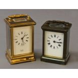 AN ENGLISH CARRIAGE CLOCK AND ANOTHER, the English clock with white enamel dial marked 'St James,