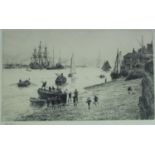 WILLIAM LIONEL WYLLIE, RA (1851-1931) PORTSMOUTH: SEA SCOUTS, WITH HMS `VICTORY` BEYOND Etching,