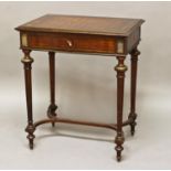 A 19TH CENTURY FRENCH WORK TABLE BY GIROUX OF PARIS, the rectangular top with brass stringing and