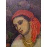 CONTINENTAL SCHOOL (?), Circa 1920-30 HEAD STUDY OF A PEASANT WOMAN Signed with monogram, bears