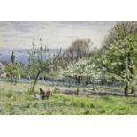 WILLIAM FOSTER (1853-1924) AN ORCHARD IN SPRINGTIME; A WALK HOME THROUGH THE WOODS Two, both signed,