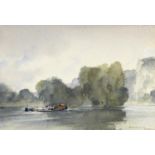 •SIR WILLIAM RUSSELL FLINT, RA, PRWS (1880-1969) THE PASSING BARGE, PETIT ANDLEY ON THE SEINE