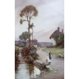 JOHN WHITE (1851-1933) FISHING IN THE BROOK Signed, watercolour and bodycolour 45 x 28cm. ++ Good