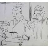 •ROBERT LENKIEWICZ (1941-2002) SKETCH OF TWO SEATED FIGURES With studio stamp, black crayon 24 x