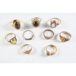 A 22CT GOLD AND PEARL SET RING mounted with a half pearl cluster, size L, a gold ring with