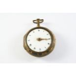 A 19TH CENTURY GILT METAL AND TORTOISESHELL PAIR CASED POCKET WATCH the white enamel dial with Roman