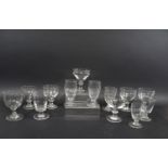 19THC DRINKING GLASSES including a near pair of rummers with ovoid body an capstan stem (15cms