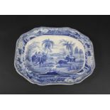 SPODE PEARLWARE 'INDIAN SPORTING' PLATTER - HUNTING A BUFFALO a rare platter with a blue and white