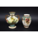 HADLEY'S WORCESTER VASE a globular vase painted with panels of flowers and foliage, with green