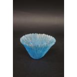 TESSA CLEGG GLASS BOWL a fluted turquoise pate de verre frosted glass bowl, of flared shape with