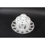 BOHEMIAN GLASS BUTTER DISH & STAND a white overlaid glass stand with star shaped base, with a