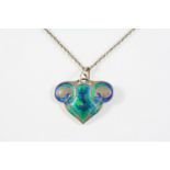 AN ART NOUVEAU SILVER AND ENAMEL PENDANT BY MURRLE BENNETT & CO the foliate design with green and