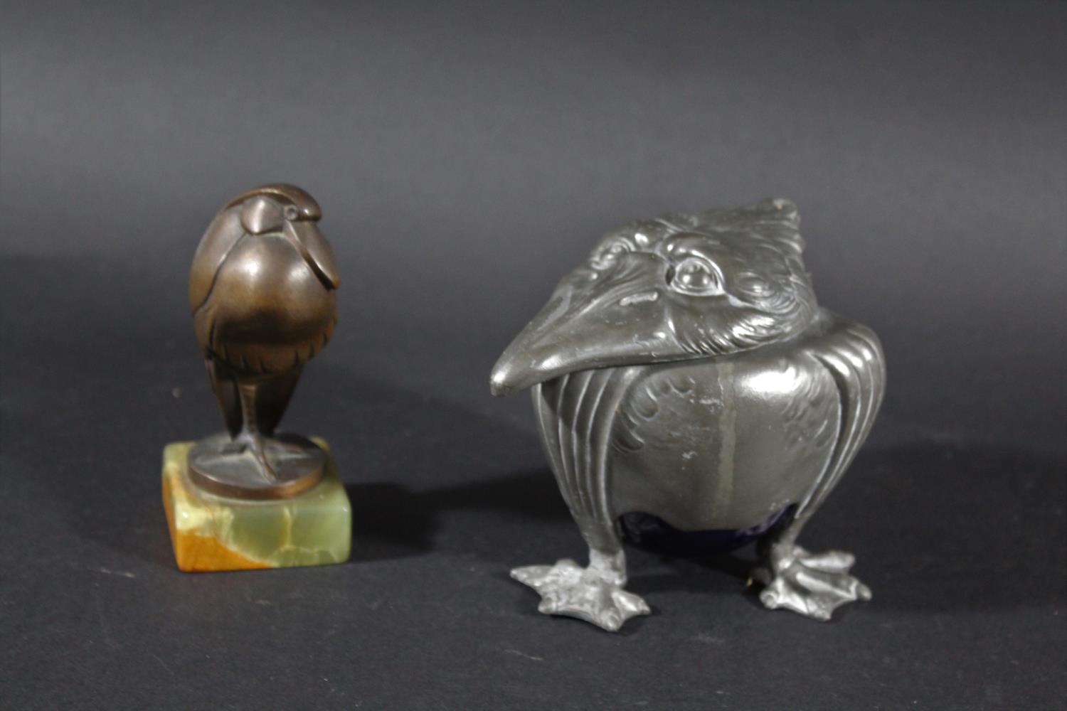 ART NOUVEAU PEWTER BIRD INKWELL an unusual pewter inkwell in the form of a Bird, the head hinges