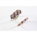 A RUBY AND DIAMOND RING mounted with three rows of alternately set circular-cut rubies and