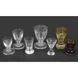 MASONIC GLASS GOBLETS seven various 19thc and 20thc toasting or firing glasses, including three