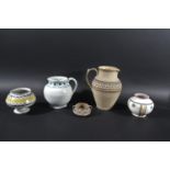 EARLY POOLE POTTERY - CARTER/STABLER/ADAMS five early pieces including a squat vase with bands of