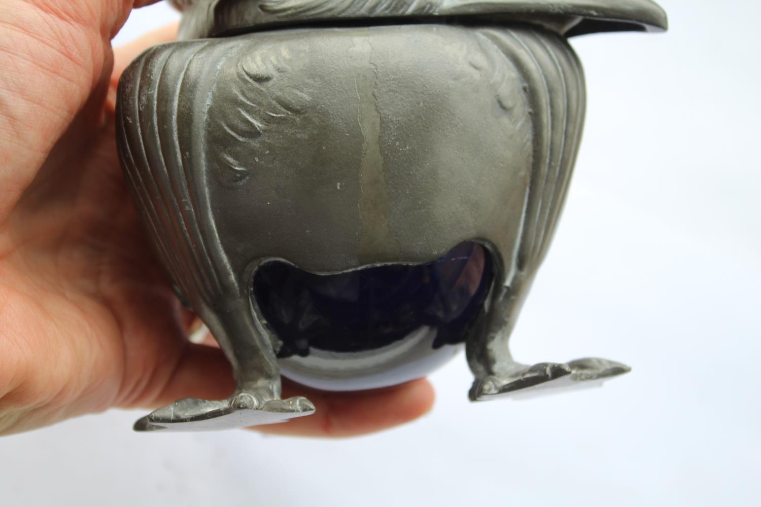 ART NOUVEAU PEWTER BIRD INKWELL an unusual pewter inkwell in the form of a Bird, the head hinges - Image 14 of 22