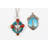 AN ART NOUVEAU SILVER AND ENAMEL PENDANT BY WILLIAM H. HASELER decorated with turquoise and and