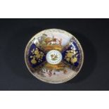 19THC MEISSEN SAUCER painted with opposing panels including two figures on horseback fighting, the