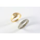 A DIAMOND FULL CIRCLE ETERNITY RING mounted with single-cut diamonds, size N, together with an