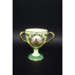 CAULDON CHINA THREE HANDLED CUP - BIRBECK a large bone china three handled cup, with three panels