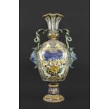 LARGE ITALIAN MAIOLICA TWO HANDLED VASE a 19thc pedestal vase probably by Cantagalli, of large
