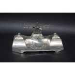 WMF - AEROPLANE INKWELL a silver plated model of a Rumpler 'Taube' (Dove) Aeroplane, mounted on an