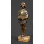 FRIEDRICH GOLDSCHEIDER BRONZE a small bronze figure of a boy in a Court uniform, and holding a